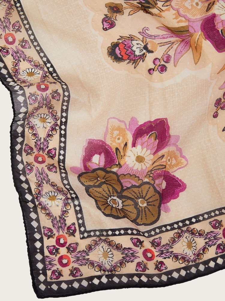 Monsoon Natural Sara Medallion Print Silk Scarf - Image 2 of 2