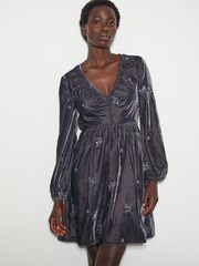 Monsoon Grey Yvanna Embellished Velvet Mini Dress - Image 1 of 6