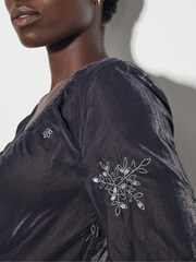 Monsoon Grey Yvanna Embellished Velvet Mini Dress - Image 4 of 6