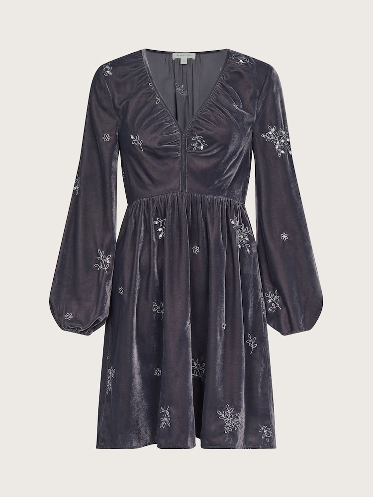 Monsoon Grey Yvanna Embellished Velvet Mini Dress - Image 6 of 6