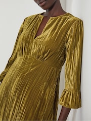 Monsoon Green Mabel V-Front Crushed Velvet Midi Dress - Image 2 of 5