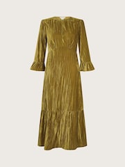 Monsoon Green Mabel V-Front Crushed Velvet Midi Dress - Image 5 of 5