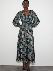 Monsoon Blue Tora Foil Floral Maxi Dress - Image 1 of 5