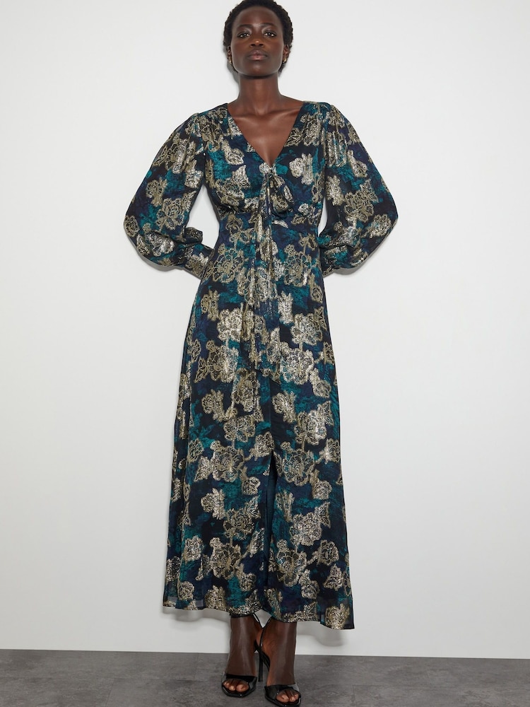 Monsoon Blue Tora Foil Floral Maxi Dress - Image 1 of 5