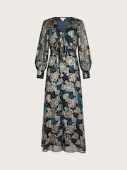 Monsoon Blue Tora Foil Floral Maxi Dress - Image 5 of 5
