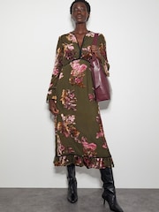 Monsoon Green Lucille Devore Floral Midi Dress - Image 1 of 6