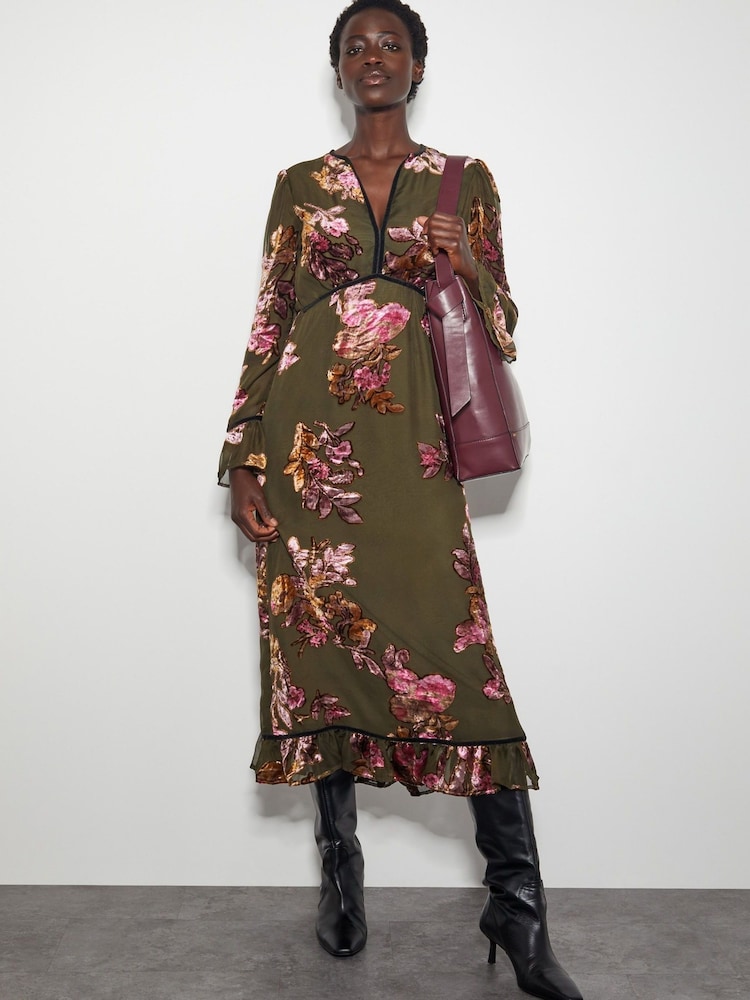 Monsoon Green Lucille Devore Floral Midi Dress - Image 1 of 6
