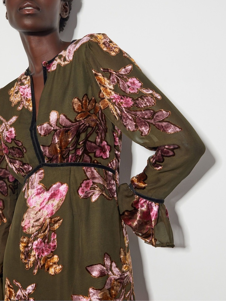 Monsoon Green Lucille Devore Floral Midi Dress - Image 2 of 6