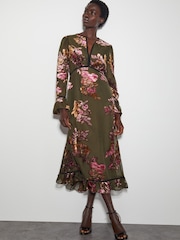 Monsoon Green Lucille Devore Floral Midi Dress - Image 5 of 6