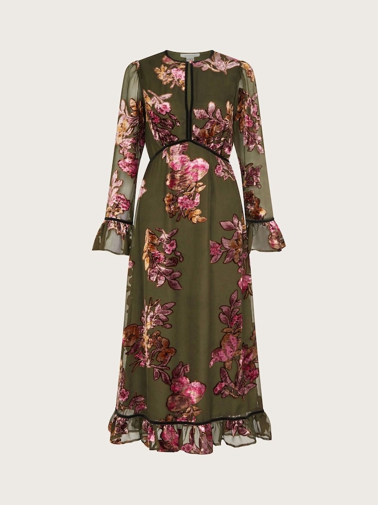 Monsoon Green Lucille Devore Floral Midi Dress - Image 6 of 6