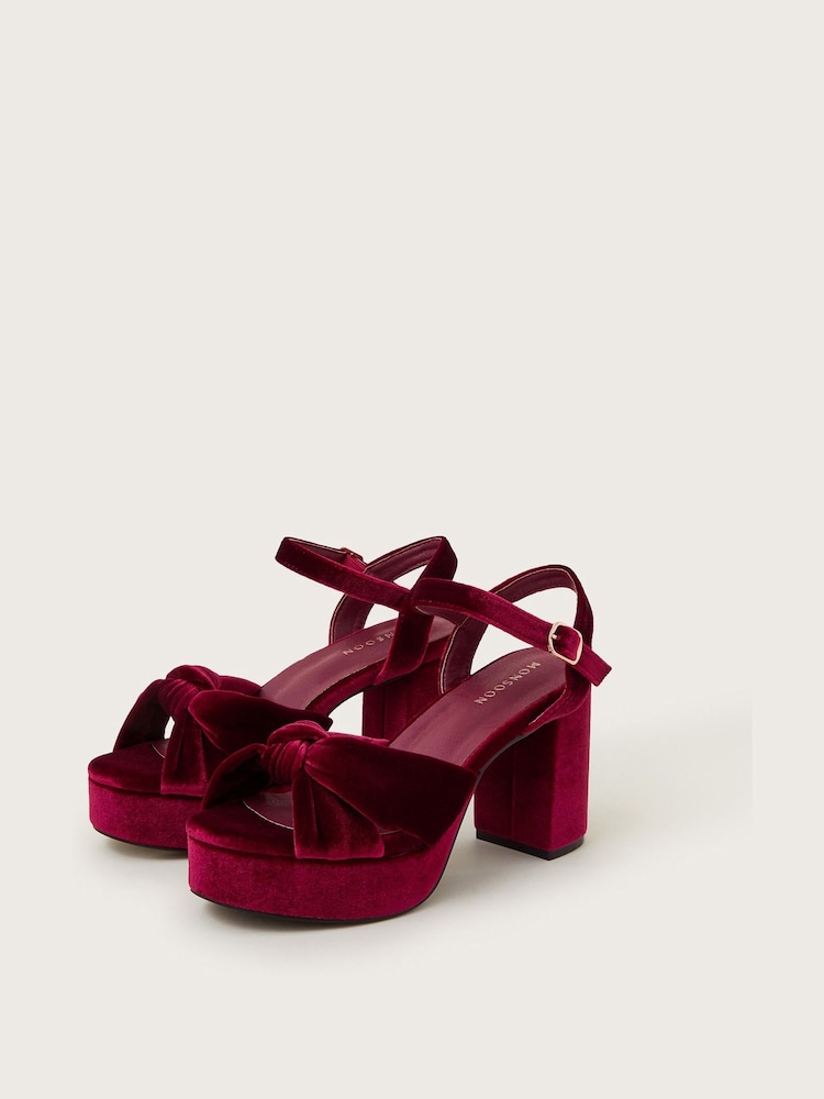 Monsoon Red Nola Velvet Platform Heels - Image 1 of 3 Monsoon Red Nola Velvet Platform Heels - Image 1 of 3