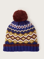Monsoon Blue Fairisle Pattern Winter Knitted Bobble Hat - Image 1 of 2