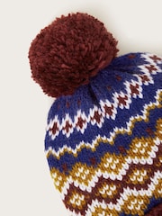 Monsoon Blue Fairisle Pattern Winter Knitted Bobble Hat - Image 2 of 2