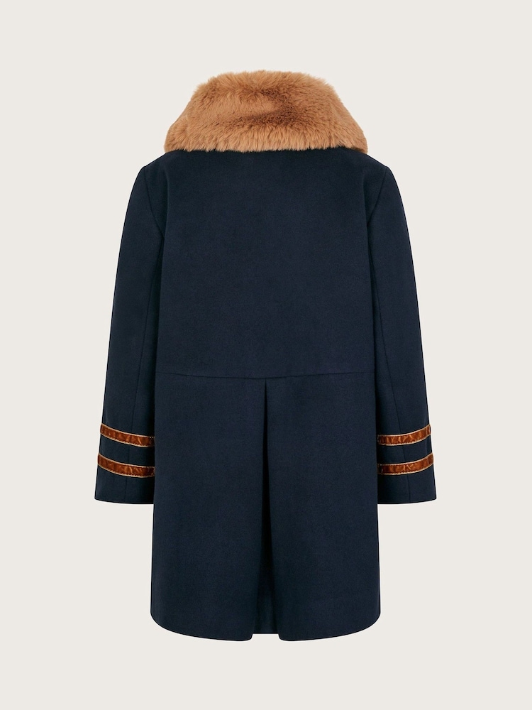 Monsoon Blue Military Faux Fur Trim Coat - Image 2 of 3