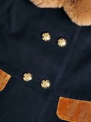 Monsoon Blue Military Faux Fur Trim Coat - Image 3 of 3