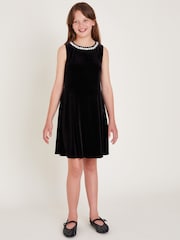 Monsoon Black Laureli Bow Velour Sleeveless Dress - Image 1 of 4