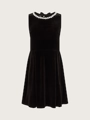 Monsoon Black Laureli Bow Velour Sleeveless Dress - Image 2 of 4