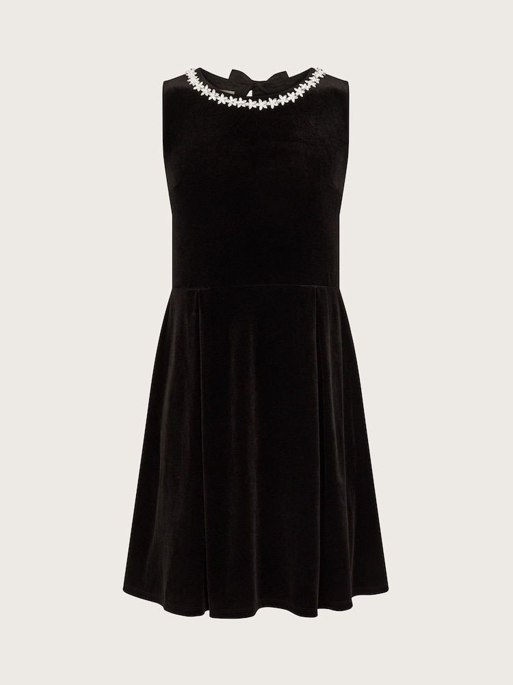 Monsoon Black Laureli Bow Velour Sleeveless Dress - Image 2 of 4