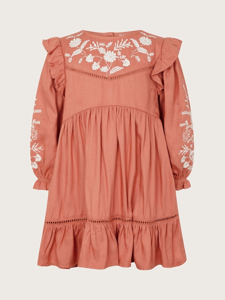 Monsoon Long Sleeve Baby Embroidered Ruffle Dress - صورة 1 من 3