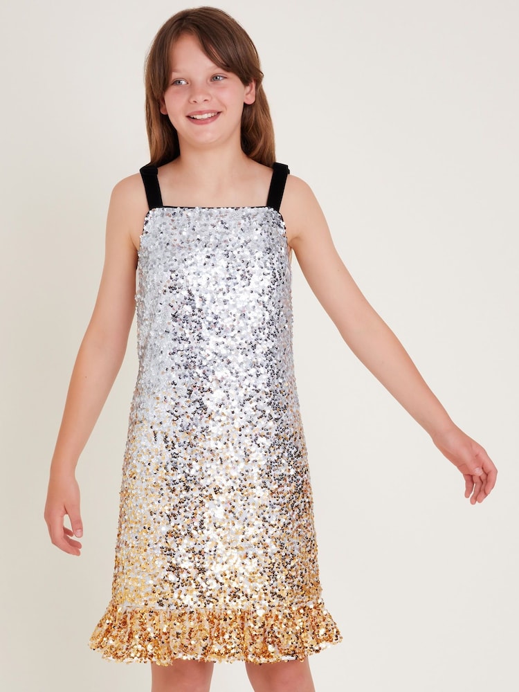 Monsoon Silver Savannah Sequin Ruffle Dress - Image 1 of 3