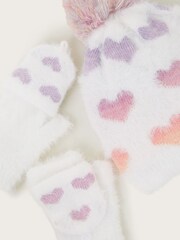 Monsoon White Neon Hearts Fluffy Hat and Gloves Set - Image 3 of 3