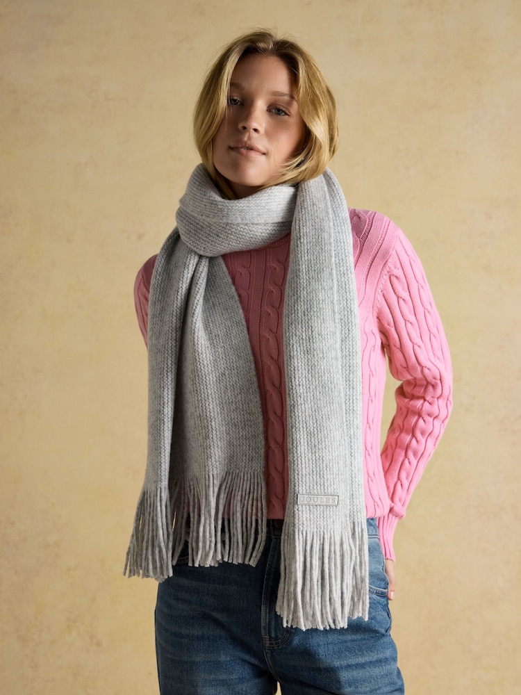 Joules Rosa Grey Knitted Scarf - Image 1 of 7 Joules Rosa Grey Knitted Scarf - Image 1 of 7
