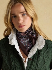 Joules Elsie Chocolate Brown Small Square 100% Scarf - Image 1 of 7