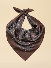 Joules Elsie Chocolate Brown Small Square 100% Scarf - Image 6 of 7