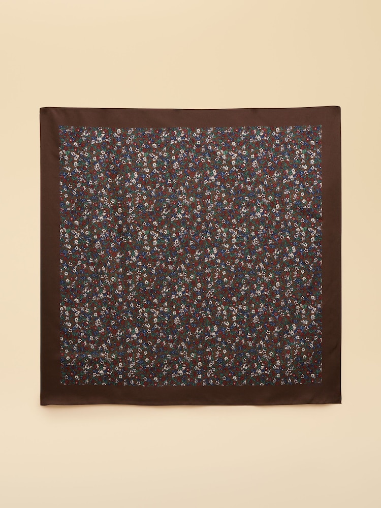 Joules Elsie Chocolate Brown Small Square 100% Silk Scarf - Image 8 of 8