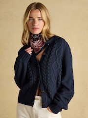 Joules Elsie Navy Small Square 100% Scarf - Image 3 of 4