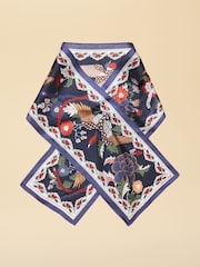 Joules Highgrove Navy Silk Printed Skinny Scarf - Image 4 of 5
