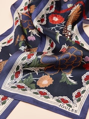 Joules Highgrove Navy Silk Printed Skinny Scarf - Image 5 of 5