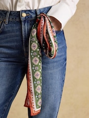 Joules Highgrove Green Silk Printed Skinny Scarf - Image 2 of 6