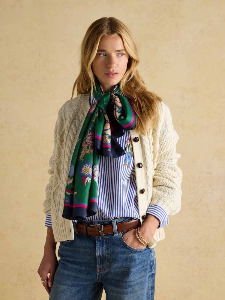 Joules Windsor Green Silk Scarf - Image 1 of 8 Joules Windsor Green Silk Scarf - Image 1 of 8