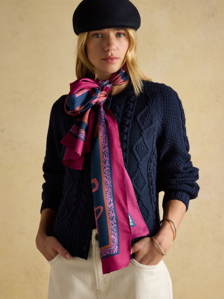 Joules Windsor Navy Silk Scarf - Image 1 of 8 Joules Windsor Navy Silk Scarf - Image 1 of 8