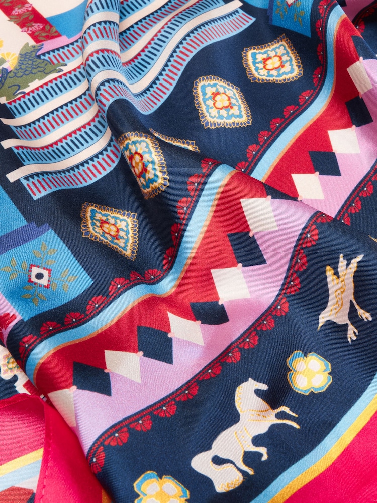 Joules Bloomfield Navy Square 100% Silk Scarf - Image 7 of 7