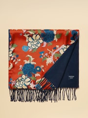 Joules Templeton Red Silk and Wool Double Sided Scarf - Image 6 of 7