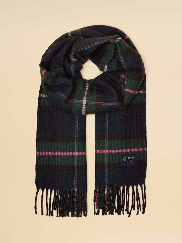 Joules Langtree Navy / Pink Check Large Unisex Scarf - Image 5 of 5