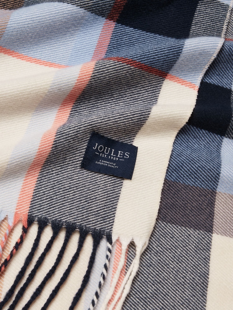 Joules Langtree Cream/Blue Large Unisex Scarf - Image 5 of 5