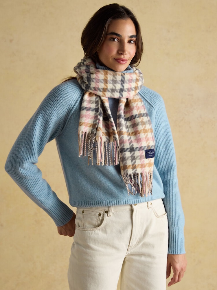 Joules Langtree Pink/Oatmeal Large Unisex Scarf - Image 1 of 7