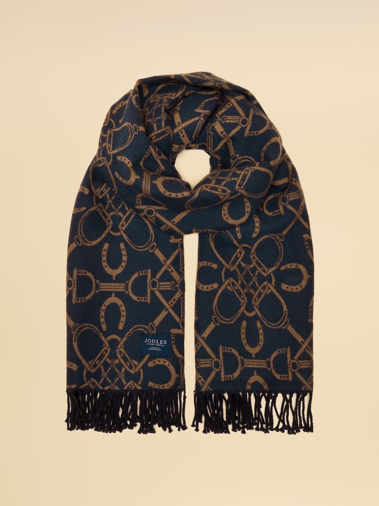 Buy Joules Elissa Navy Tan Double-Sided Jacquard Patterned Scarf