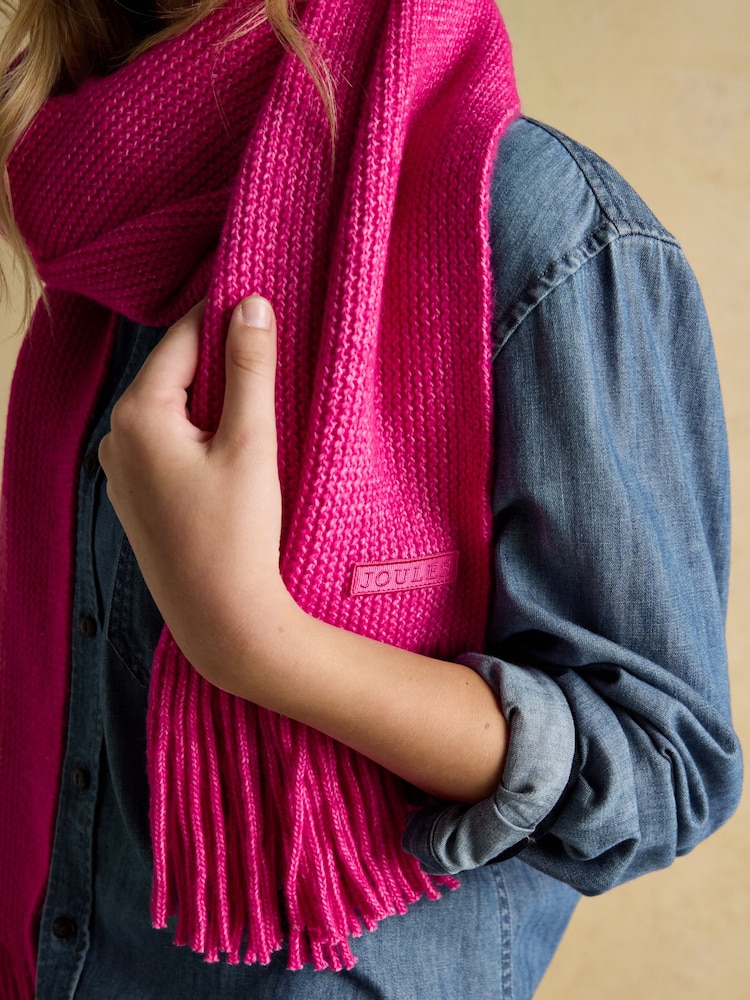 Joules Rosa Pink Knitted Scarf - Image 2 of 6 Joules Rosa Pink Knitted Scarf - Image 2 of 6