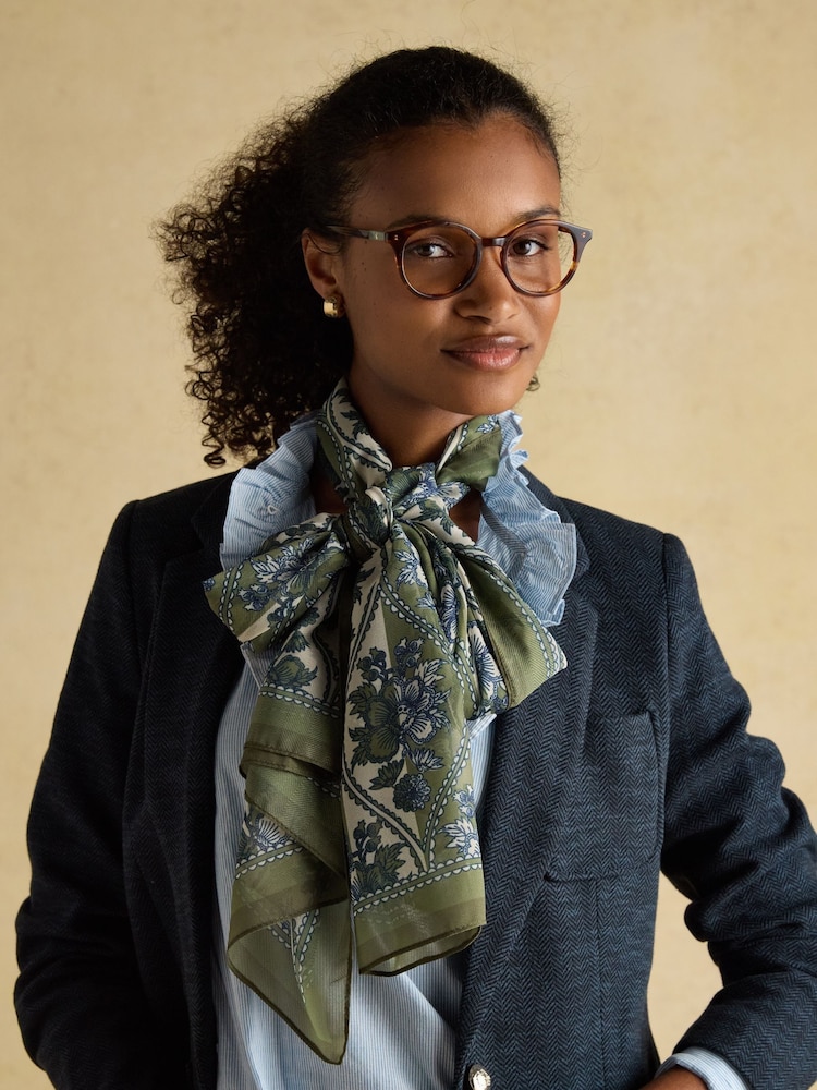 Joules Abberton Khaki Green Lightweight Printed Scarf - Image 1 of 6 Joules Abberton Khaki Green Lightweight Printed Scarf - Image 1 of 6