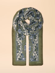 Joules Abberton Khaki Green Lightweight Printed Scarf - Image 8 of 9
