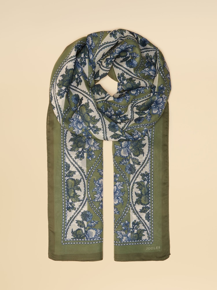 Joules Abberton Khaki Green Lightweight Printed Scarf - Image 8 of 8