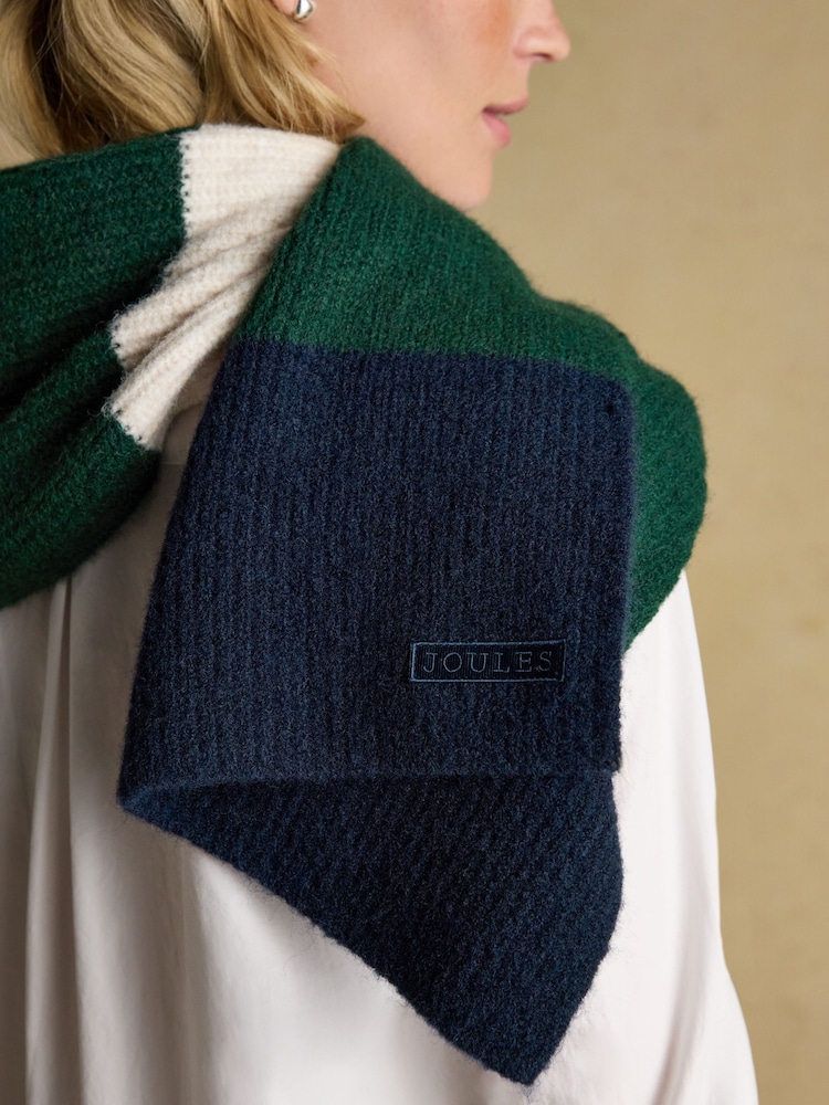 Joules Popley Green/Blue Stripe Scarf - Image 2 of 6 Joules Popley Green/Blue Stripe Scarf - Image 2 of 6