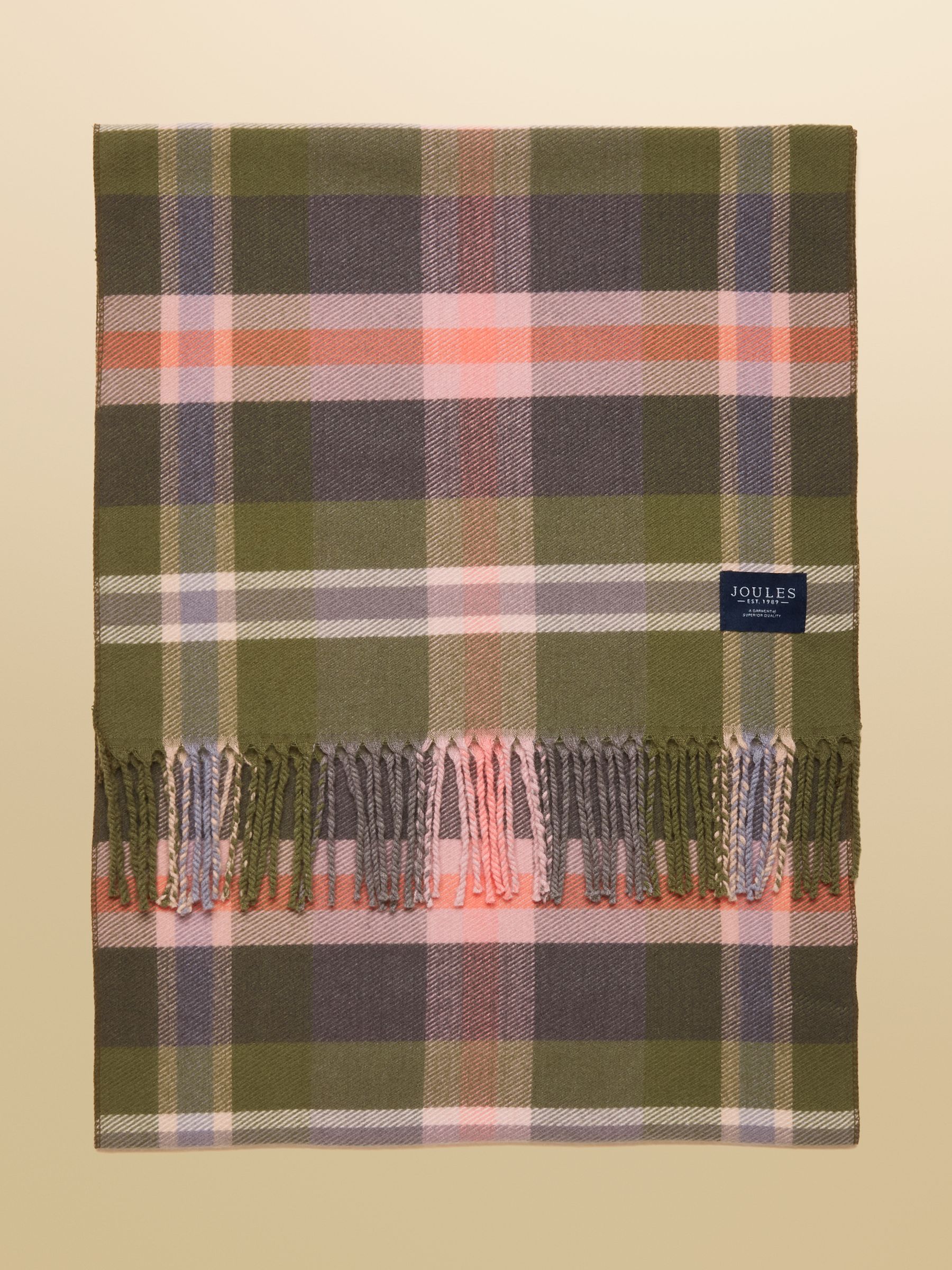 Sciarpa Joules Langtree Donna A Quadri Verde/Crema Con Nappe - 170x73 Cm, 100% Poliestere