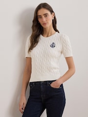 Lauren Ralph Lauren Tarjyll Cable Knit Logo Short Sleeve Jumper - Image 1 of 5