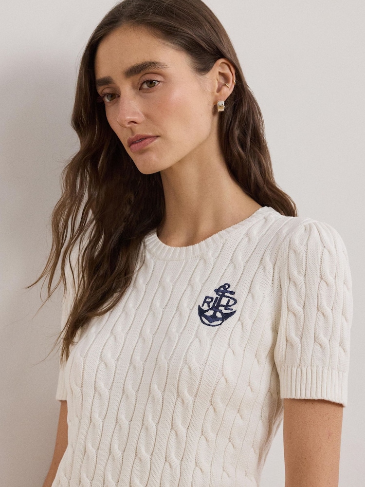 Sweter Lauren Ralph Lauren Tarjyll z krótkim rękawem z dzianiny kablowej z logo - Image 4 of 5