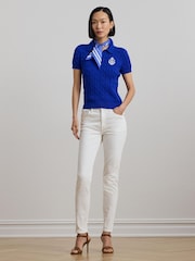 Lauren Ralph Lauren Natrissa Embroidered Logo Cable Knit 100% Cotton Polo Shirt - Image 2 of 8